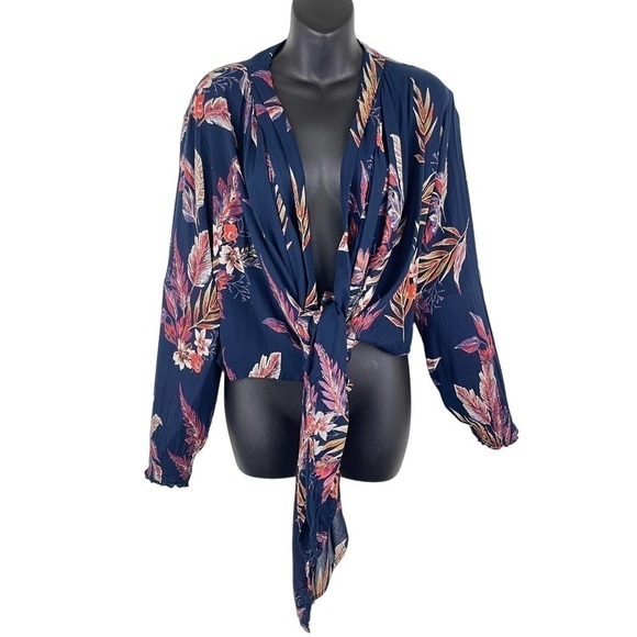 Patrons of Peace Floral Cardigan Boho Artsy Blue Long Sleeve Shawl Womens Medium - Picture 2 of 11